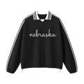 Collection 3 Nebraska Contrast Striped Lapel Collar Sweatshirt - Black front