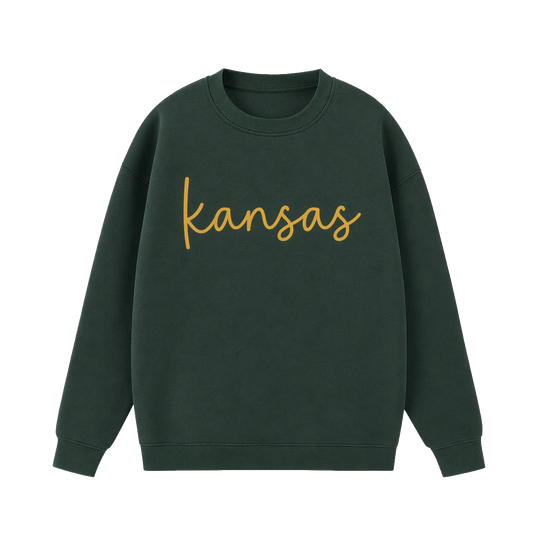 Collection 3 Kansas Essential Heavyweight Crewneck Sweatshirt - Dark Green front