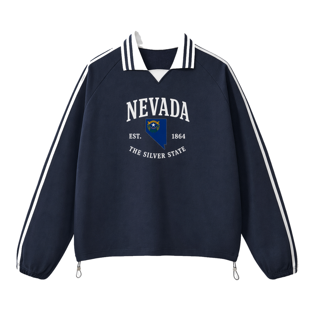 Collection 8 Nevada Contrast Striped Lapel Collar Sweatshirt - Royal Blue front