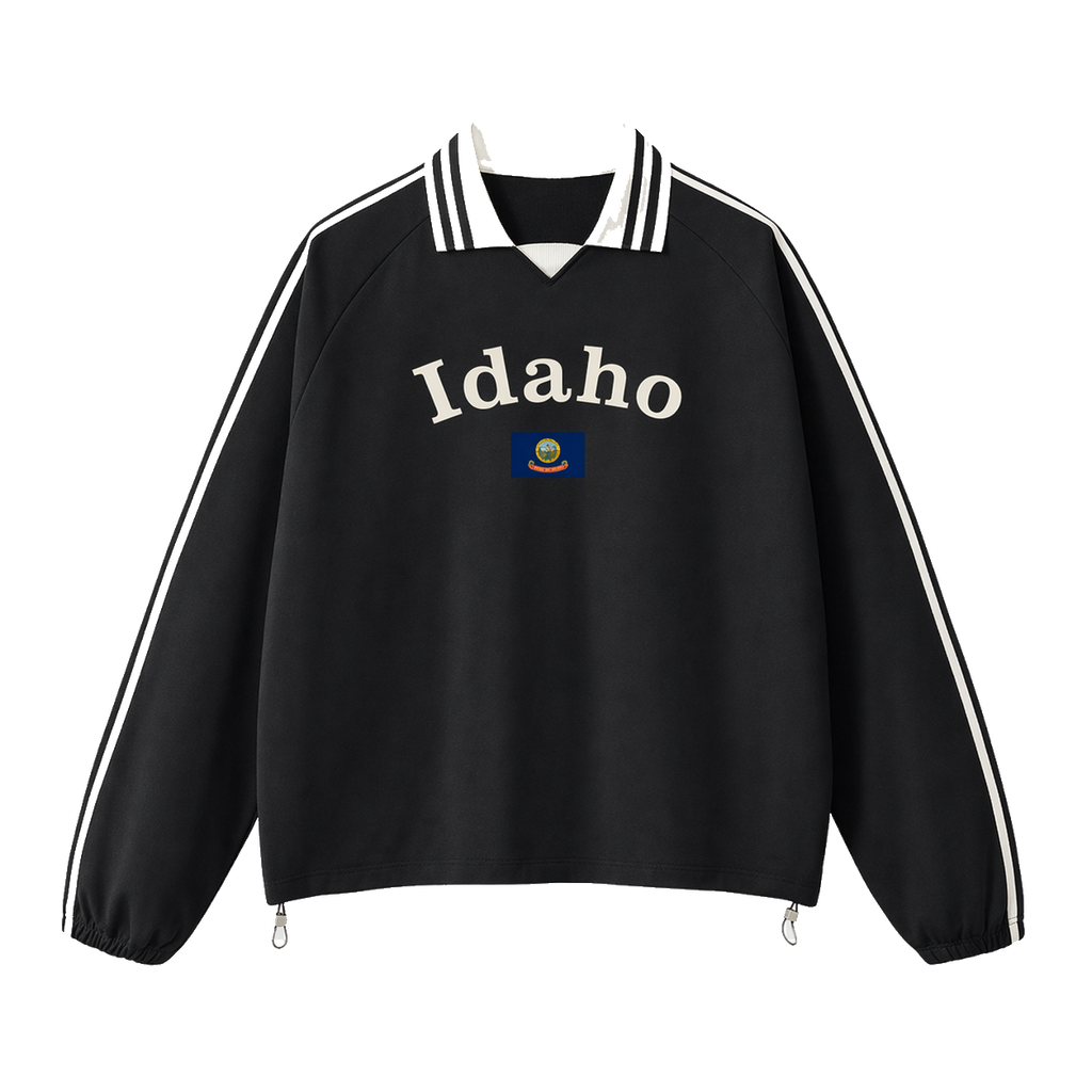 Collection 6 Idaho Contrast Striped Lapel Collar Sweatshirt - Black front