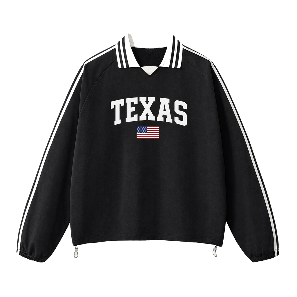 Collection 2 Texas Contrast Striped Lapel Collar Sweatshirt - Black front