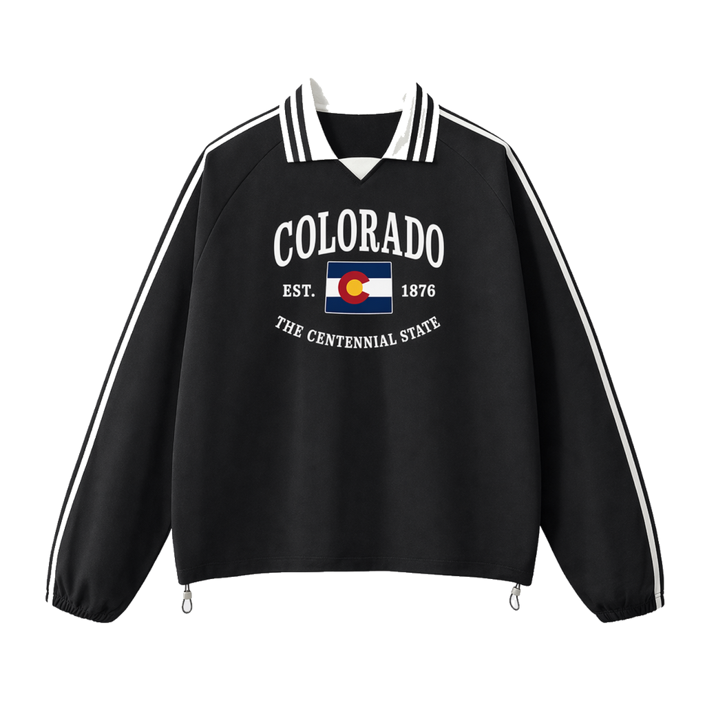 Collection 8 Colorado Contrast Striped Lapel Collar Sweatshirt - Black front