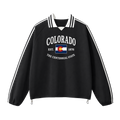Collection 8 Colorado Contrast Striped Lapel Collar Sweatshirt - Black front