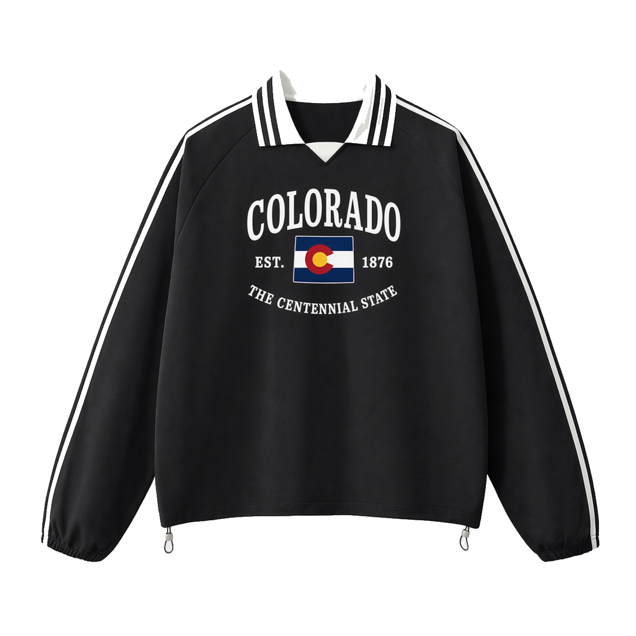 Collection 8 Colorado Contrast Striped Lapel Collar Sweatshirt - Black front