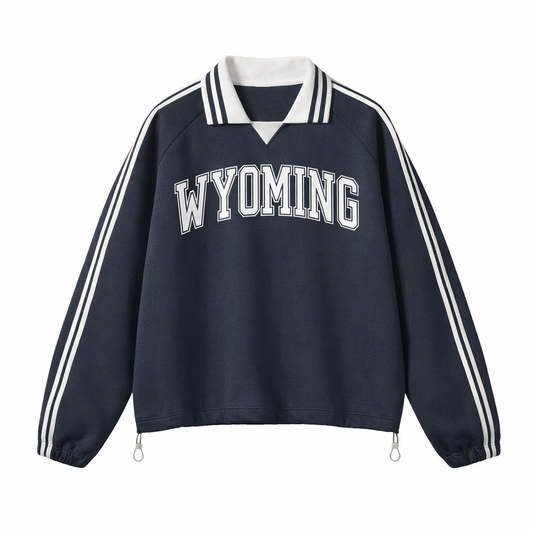 Collection 1 Wyoming Contrast Striped Lapel Collar Sweatshirt - Royal Blue front