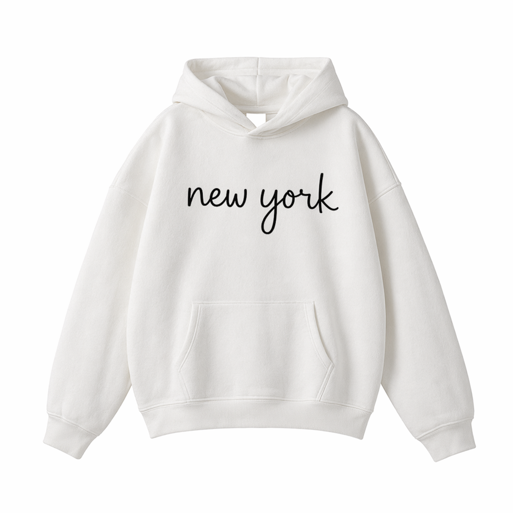 Collection 3 New York Oversize Fleeced Hoodie - White front
