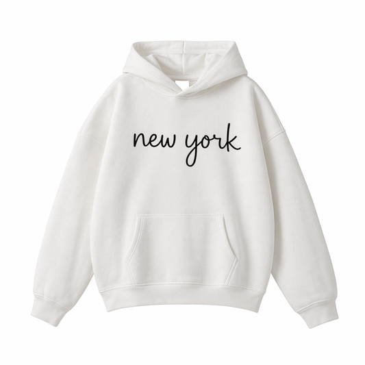 Collection 3 New York Oversize Fleeced Hoodie - White front