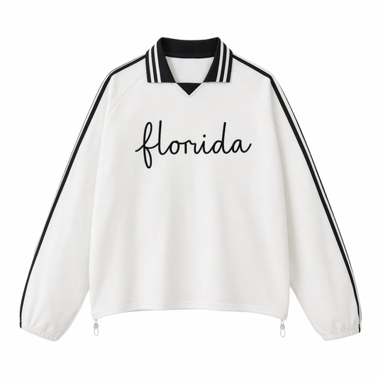 Collection 3 Florida Contrast Striped Lapel Collar Sweatshirt - White front