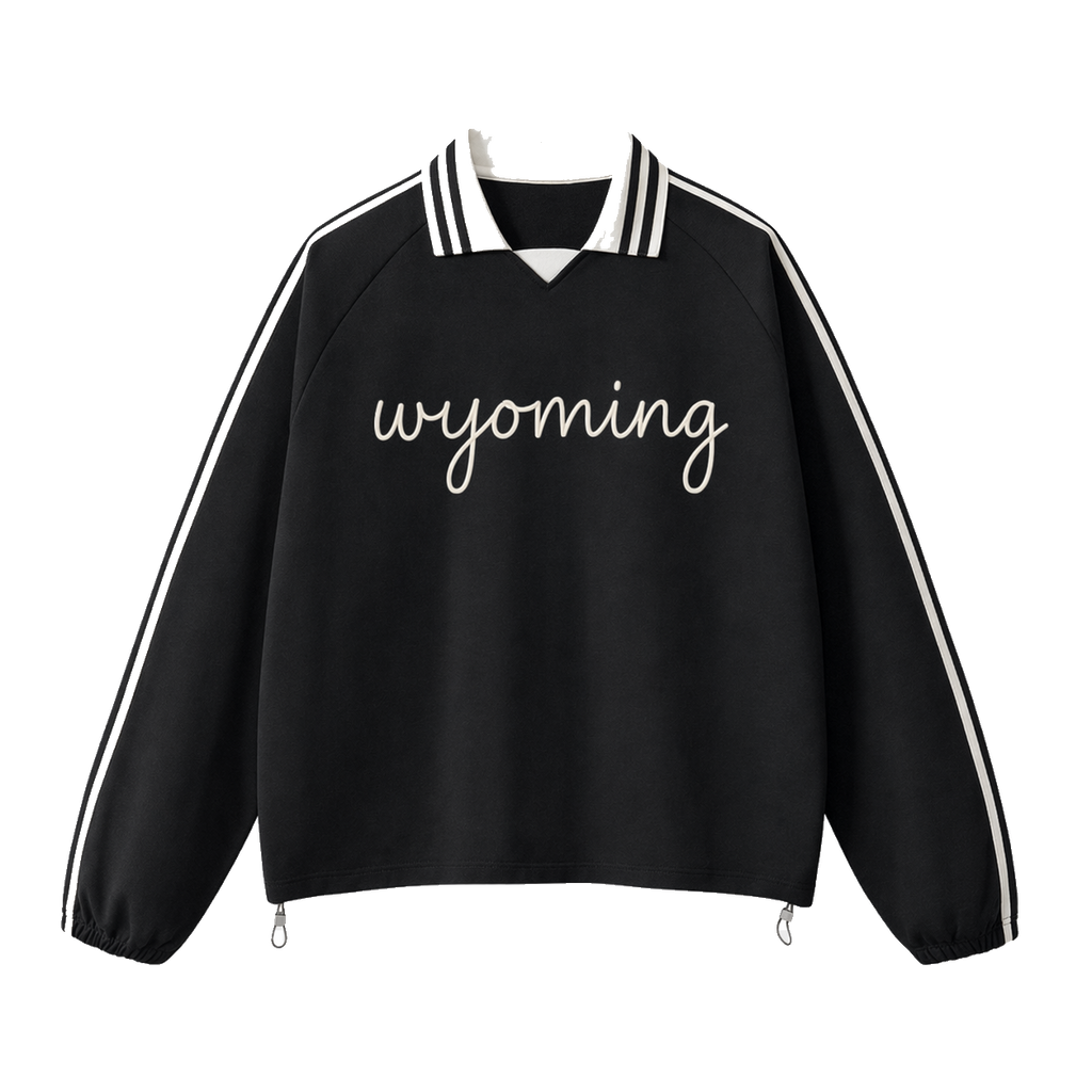 Collection 3 Wyoming Contrast Striped Lapel Collar Sweatshirt - Black front