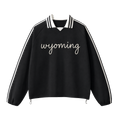 Collection 3 Wyoming Contrast Striped Lapel Collar Sweatshirt - Black front