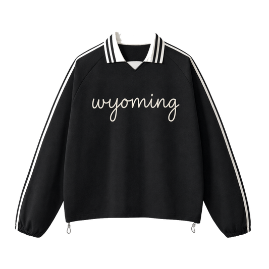 Collection 3 Wyoming Contrast Striped Lapel Collar Sweatshirt - Black front
