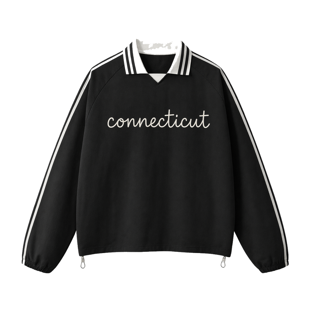 Collection 3 Connecticut Contrast Striped Lapel Collar Sweatshirt - Black front