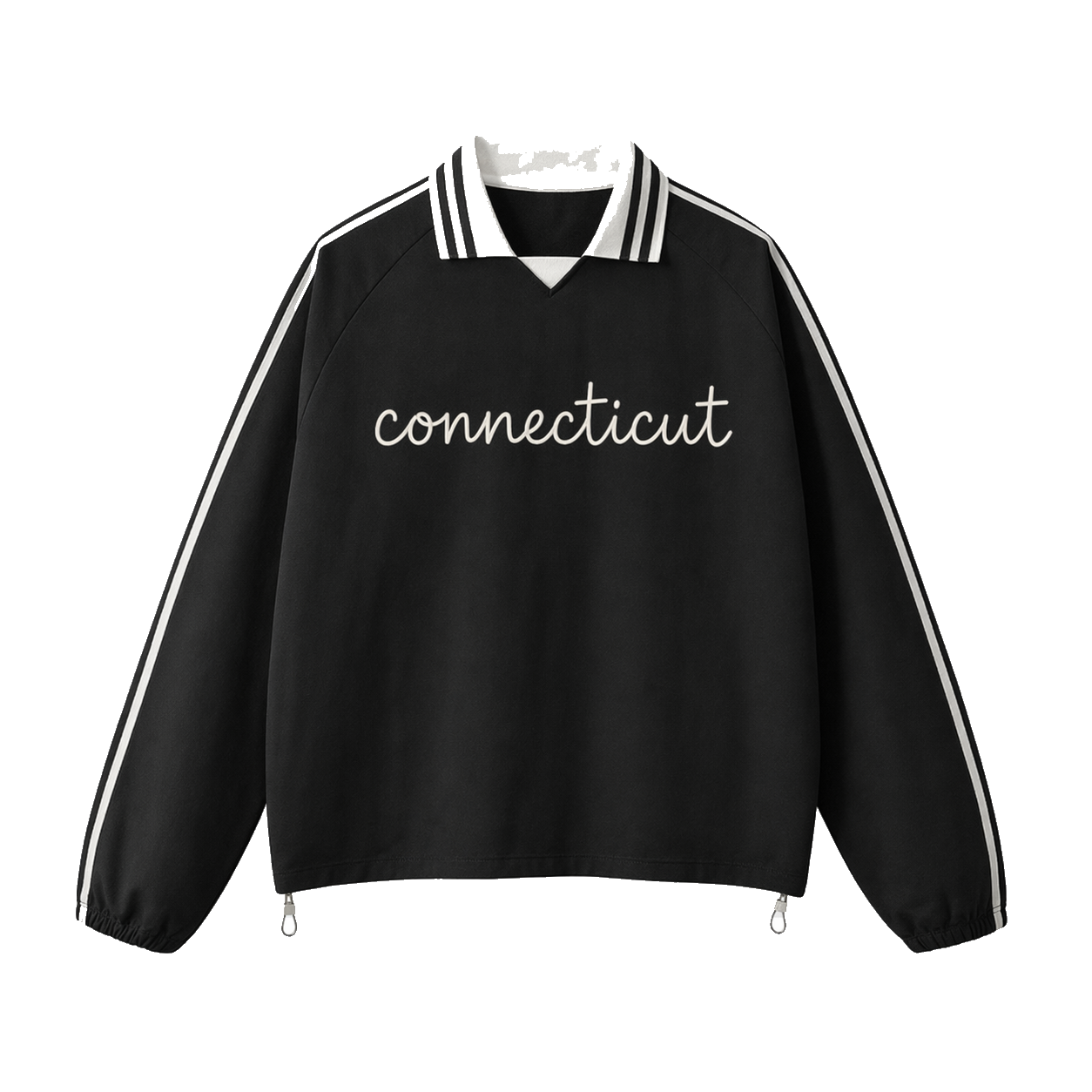 Collection 3 Connecticut Contrast Striped Lapel Collar Sweatshirt - Black front