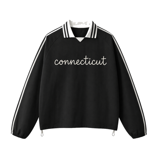 Collection 3 Connecticut Contrast Striped Lapel Collar Sweatshirt - Black front