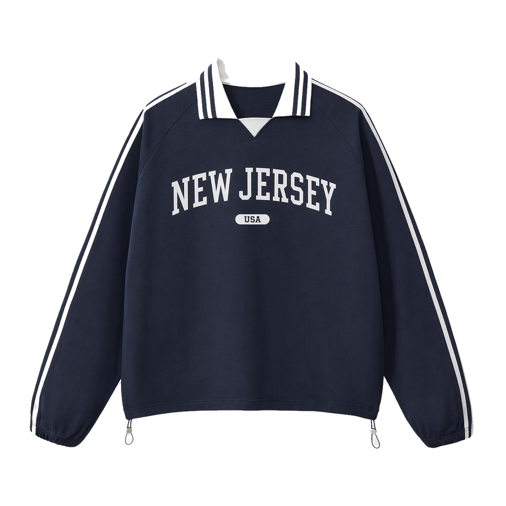 Collection 4 New Jersey Contrast Striped Lapel Collar Sweatshirt - Royal Blue front