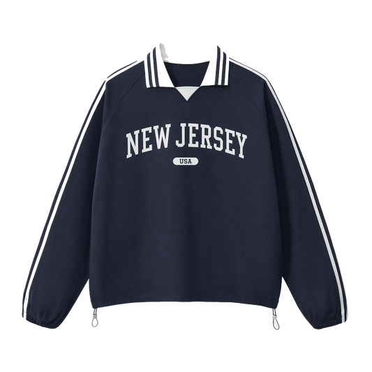 Collection 4 New Jersey Contrast Striped Lapel Collar Sweatshirt - Royal Blue front