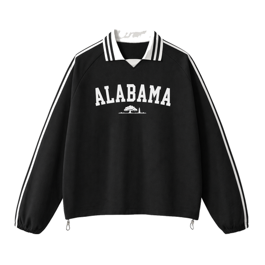 Collection 9 Alabama Contrast Striped Lapel Collar Sweatshirt - Black front