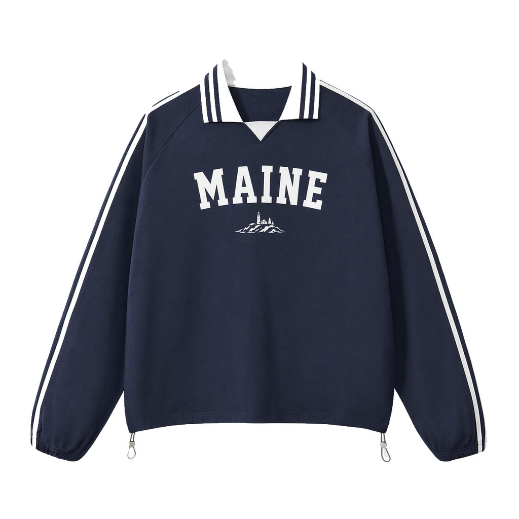 Collection 9 Maine Contrast Striped Lapel Collar Sweatshirt - Royal Blue front