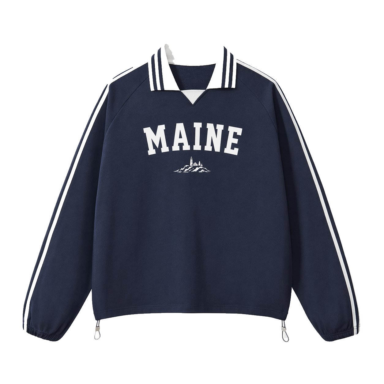 Collection 9 Maine Contrast Striped Lapel Collar Sweatshirt - Royal Blue front