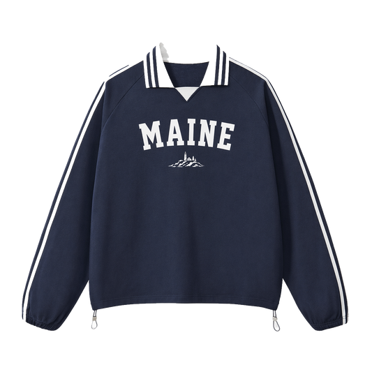 Collection 9 Maine Contrast Striped Lapel Collar Sweatshirt - Royal Blue front