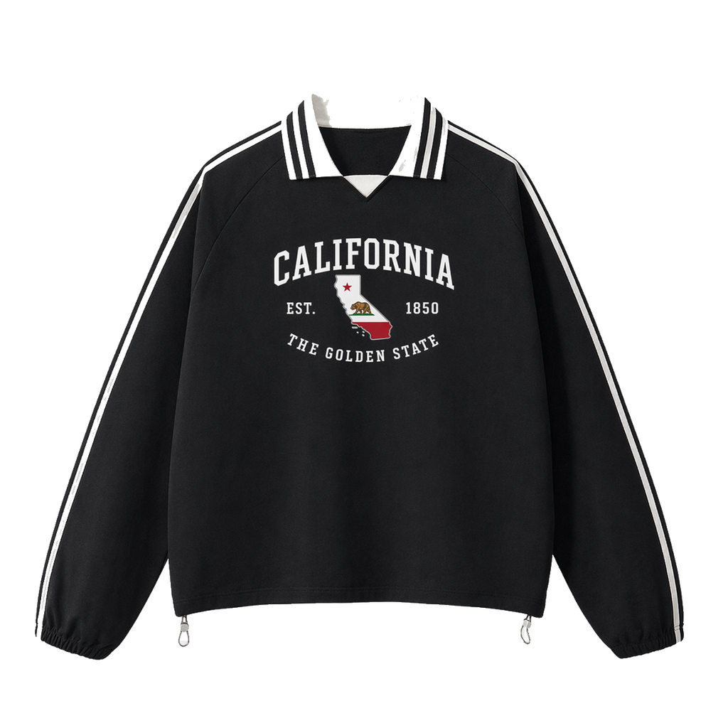 Collection 8 California Contrast Striped Lapel Collar Sweatshirt - Black front