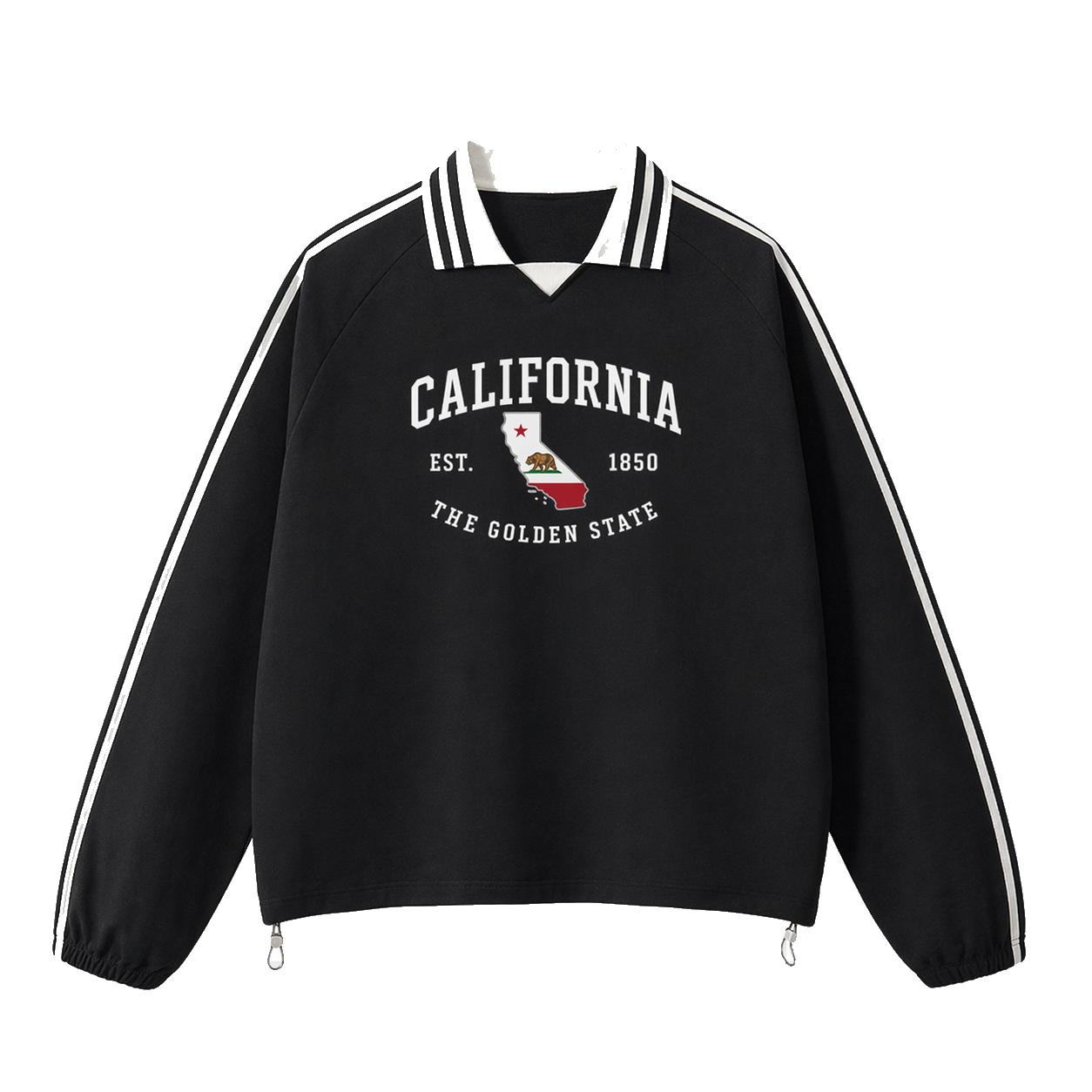 Collection 8 California Contrast Striped Lapel Collar Sweatshirt - Black front
