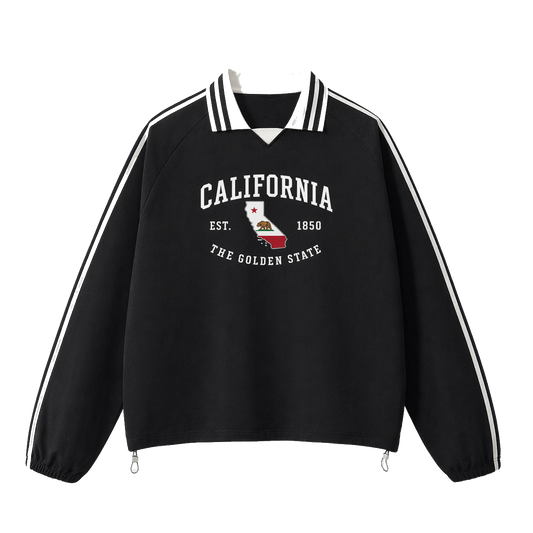Collection 8 California Contrast Striped Lapel Collar Sweatshirt - Black front