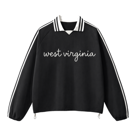Collection 3 West Virginia Contrast Striped Lapel Collar Sweatshirt - Black front