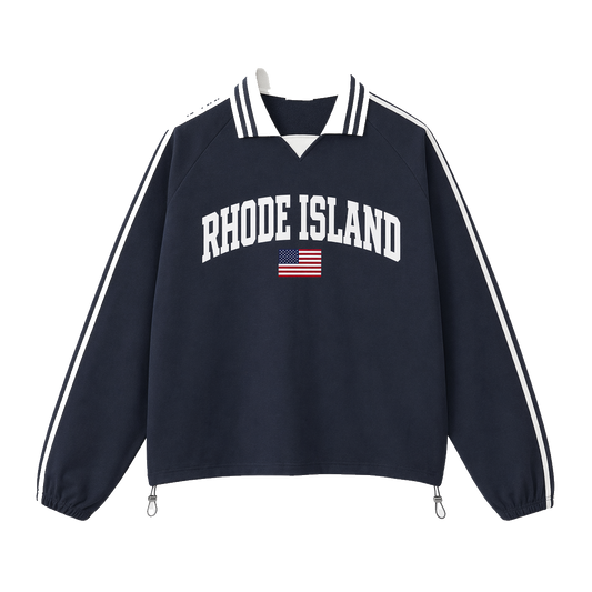 Collection 2 Rhode Island Contrast Striped Lapel Collar Sweatshirt - Royal Blue front