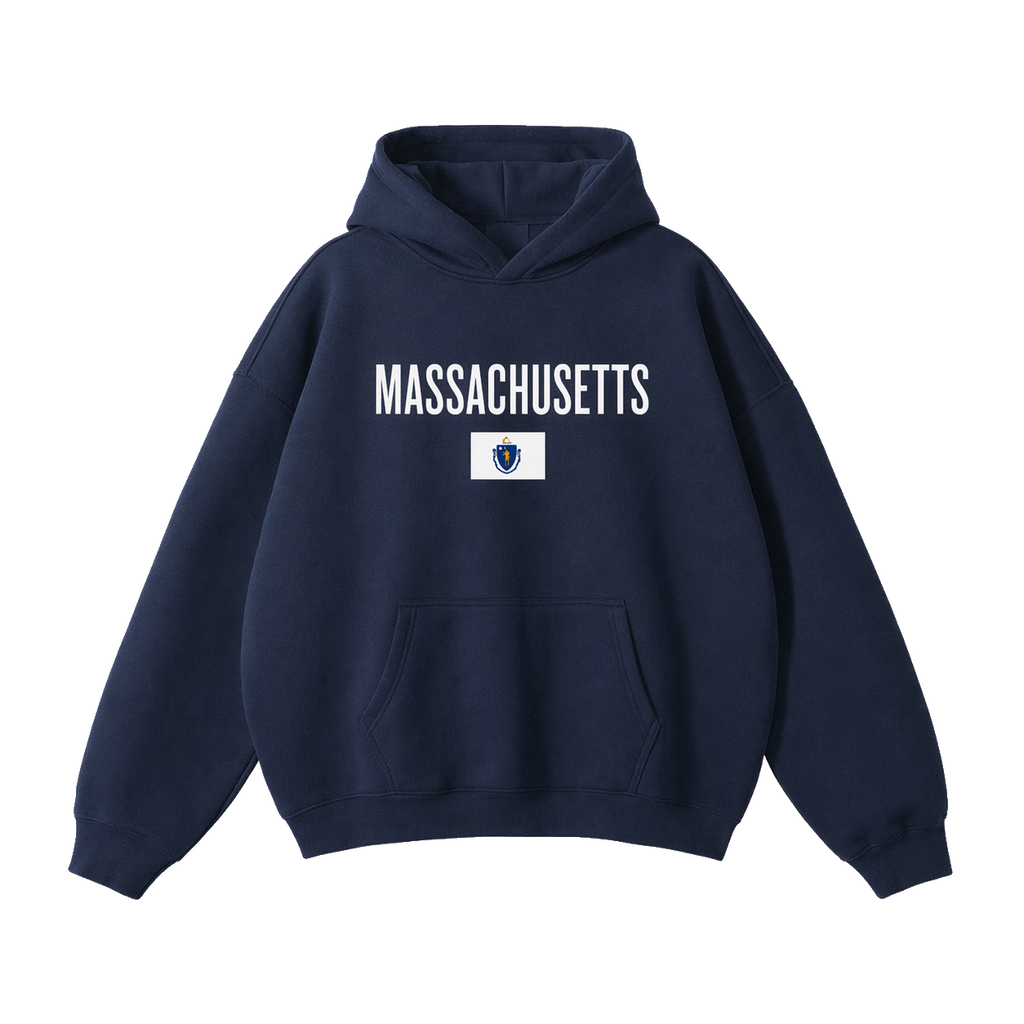 Collection 7 Massachusetts Oversize Fleeced Hoodie - Navy Blue front