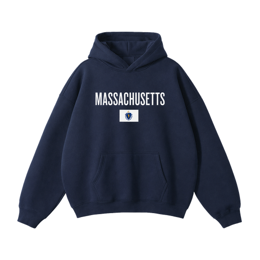 Collection 7 Massachusetts Oversize Fleeced Hoodie - Navy Blue front