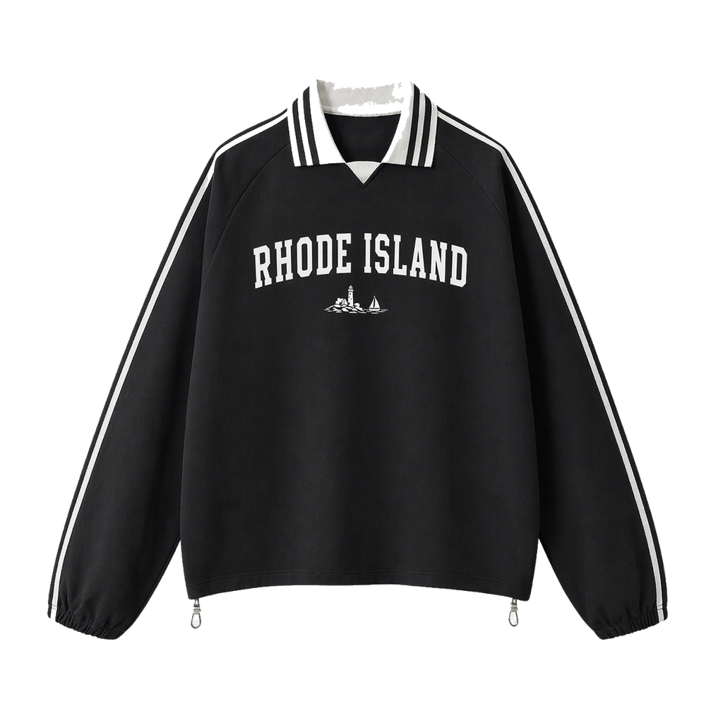 Collection 9 Rhode Island Contrast Striped Lapel Collar Sweatshirt - Black front
