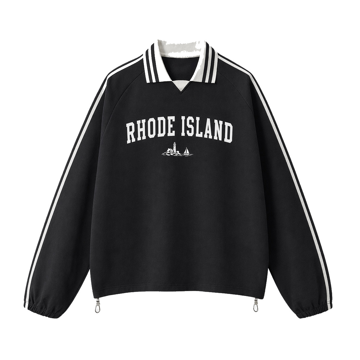 Collection 9 Rhode Island Contrast Striped Lapel Collar Sweatshirt - Black front