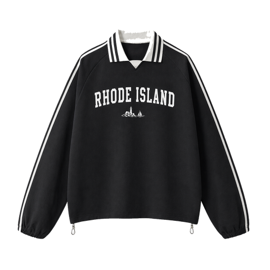 Collection 9 Rhode Island Contrast Striped Lapel Collar Sweatshirt - Black front