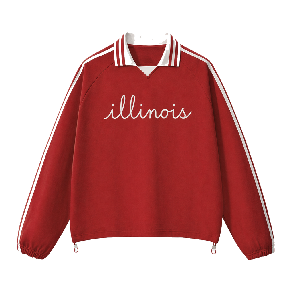 Collection 3 Illinois Contrast Striped Lapel Collar Sweatshirt - Red front