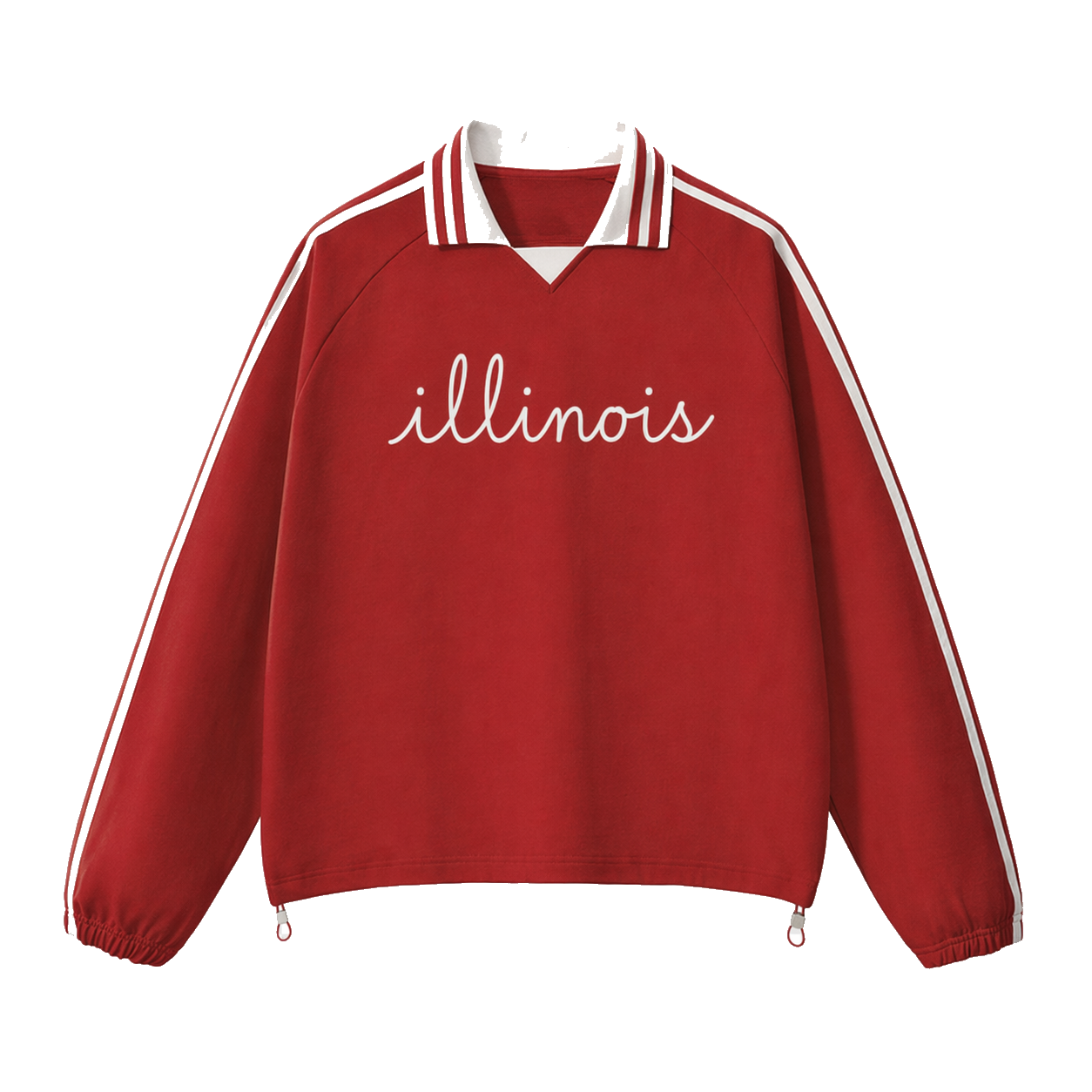 Collection 3 Illinois Contrast Striped Lapel Collar Sweatshirt - Red front