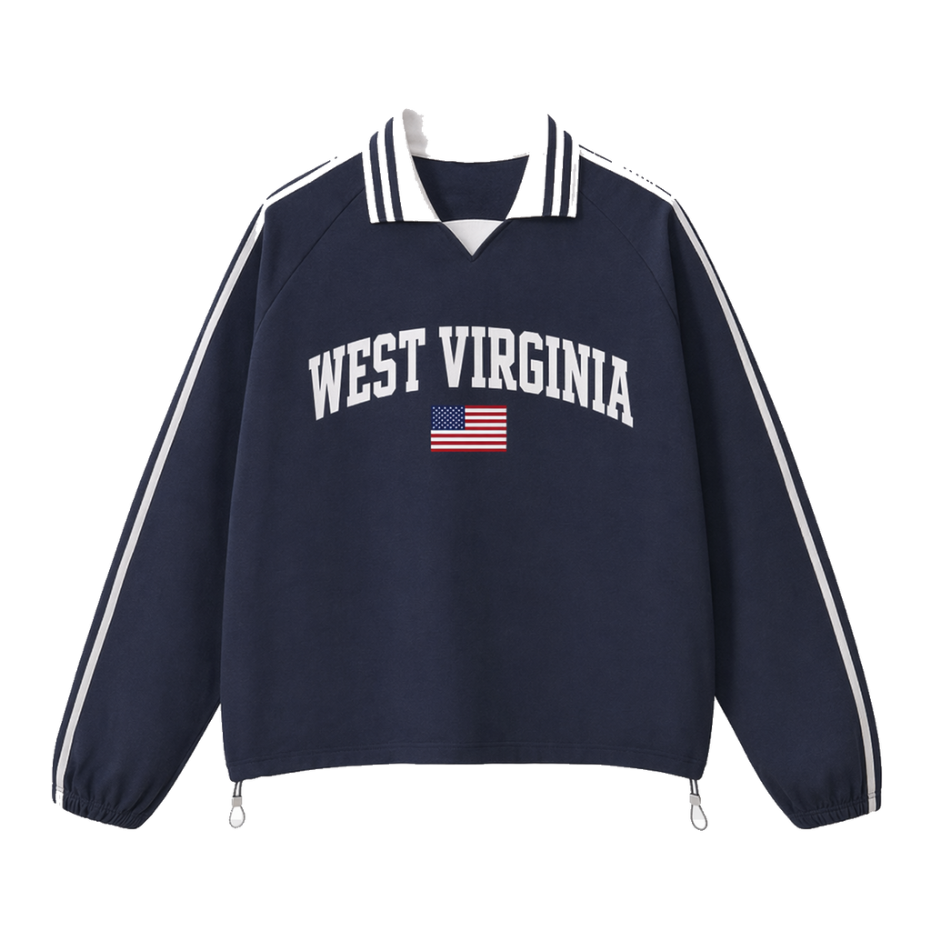 Collection 2 West Virginia Contrast Striped Lapel Collar Sweatshirt - Royal Blue front