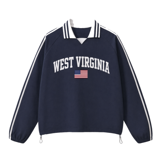 Collection 2 West Virginia Contrast Striped Lapel Collar Sweatshirt - Royal Blue front
