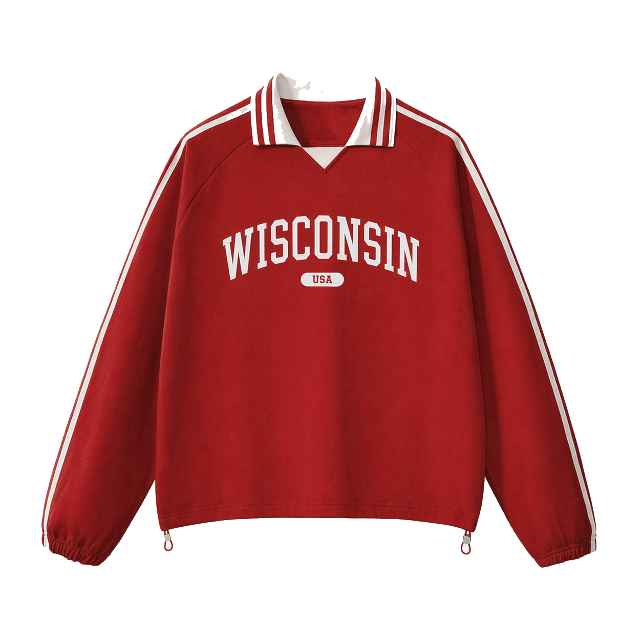 Collection 4 Wisconsin Contrast Striped Lapel Collar Sweatshirt - Red front