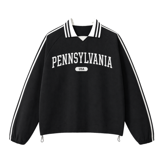 Collection 4 Pennsylvania Contrast Striped Lapel Collar Sweatshirt - Black front