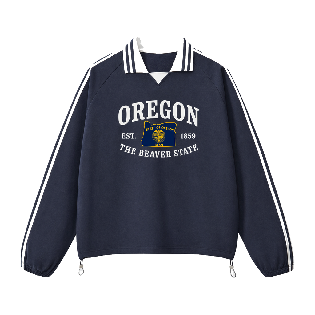 Collection 8 Oregon Contrast Striped Lapel Collar Sweatshirt - Royal Blue front