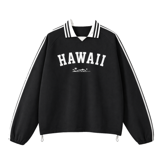 Collection 9 Hawaii Contrast Striped Lapel Collar Sweatshirt - Black front