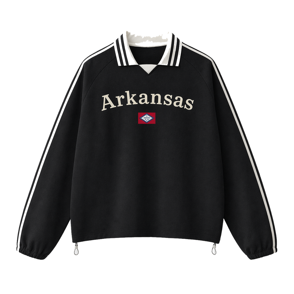 Collection 6 Arkansas Contrast Striped Lapel Collar Sweatshirt - Black front