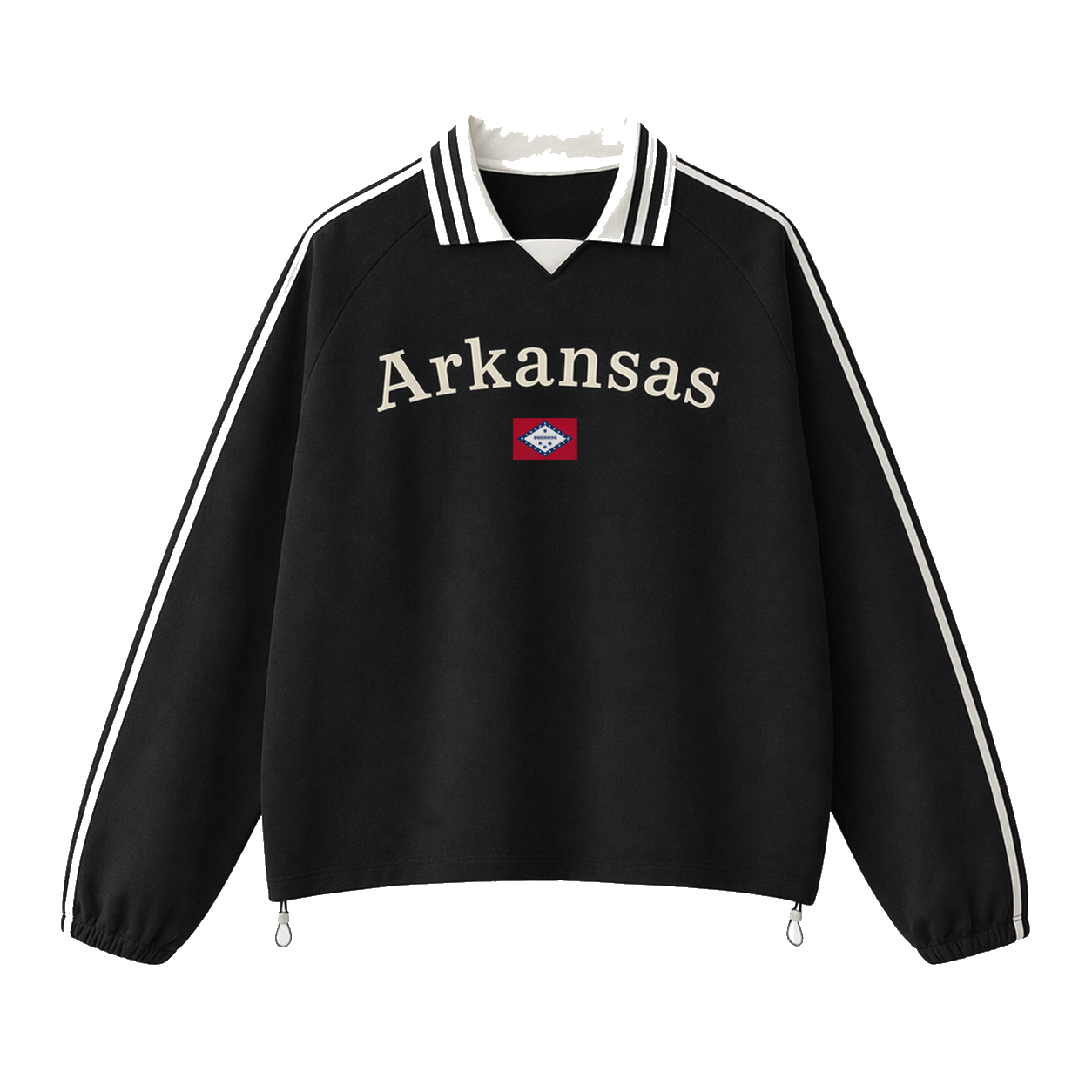 Collection 6 Arkansas Contrast Striped Lapel Collar Sweatshirt - Black front