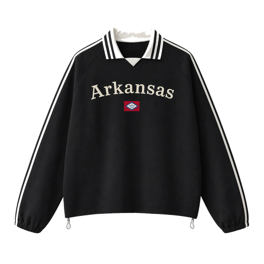 Collection 6 Arkansas Contrast Striped Lapel Collar Sweatshirt - Black front
