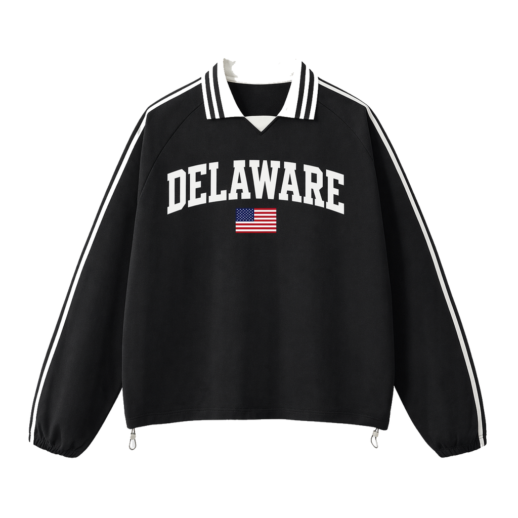 Collection 2 Delaware Contrast Striped Lapel Collar Sweatshirt - Black front
