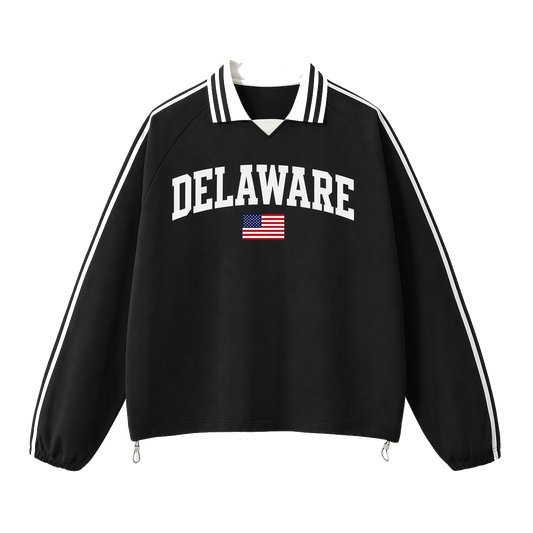 Collection 2 Delaware Contrast Striped Lapel Collar Sweatshirt - Black front