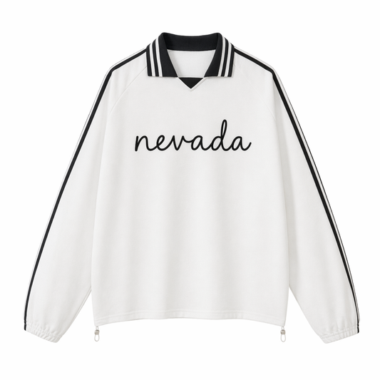 Collection 3 Nevada Contrast Striped Lapel Collar Sweatshirt - White front
