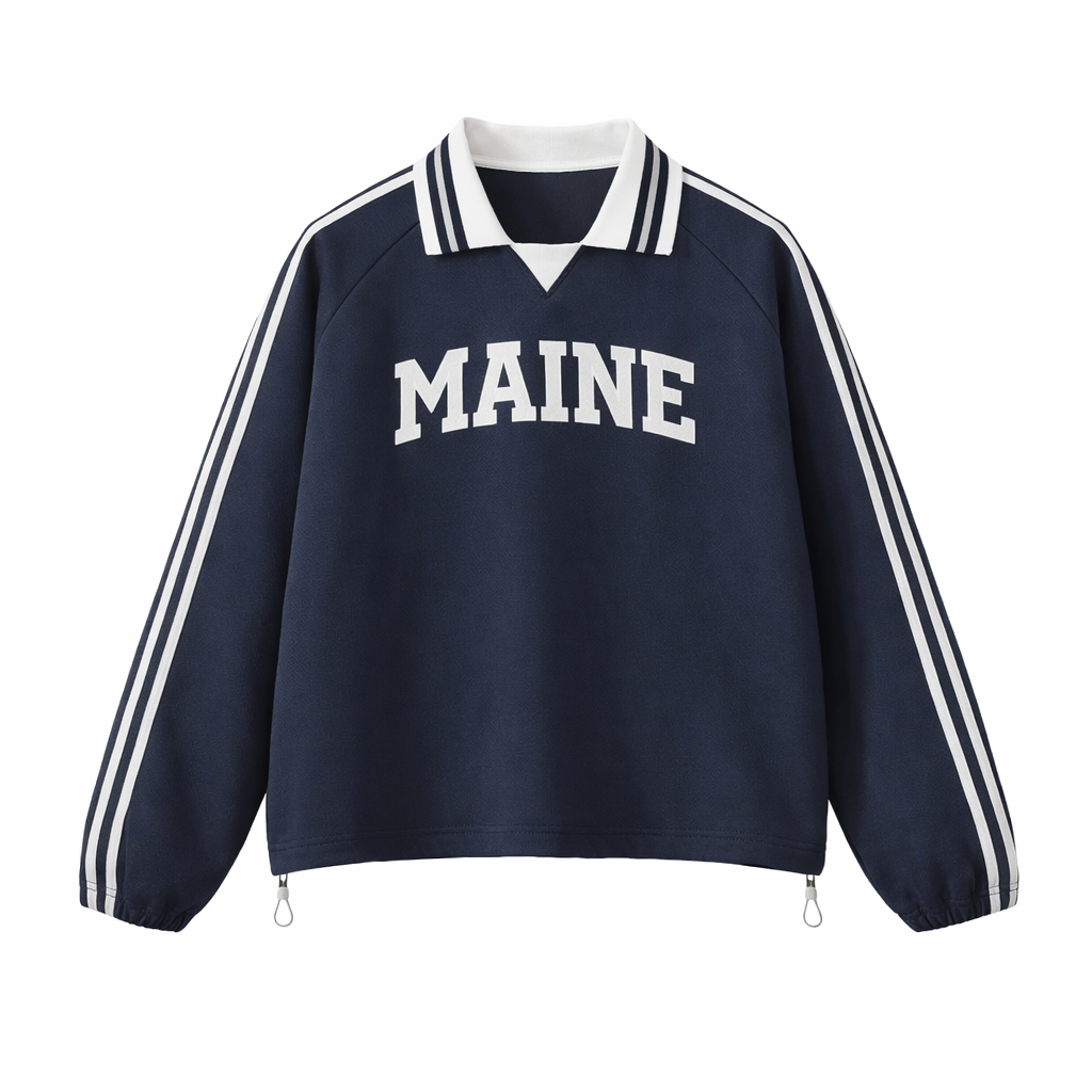 Collection 1 Maine Contrast Striped Lapel Collar Sweatshirt - Royal Blue front