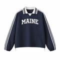 Collection 1 Maine Contrast Striped Lapel Collar Sweatshirt - Royal Blue front